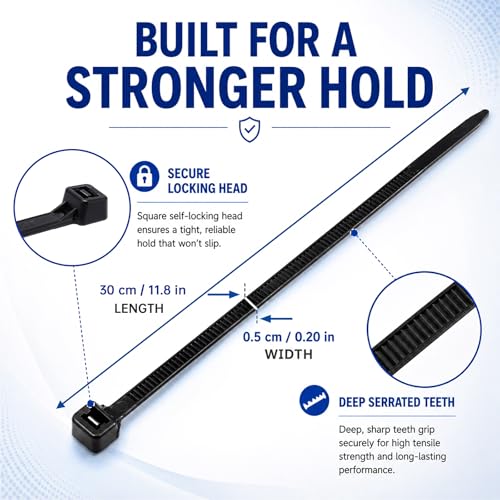 Image of Zip Ties 12 inch, 4000 Pack Heavy Duty Black Zip Ties with 120 lbs Tensile Strength, Self-Locking Nylon Cable Ties,Wire Ties for indoor and outdoor use