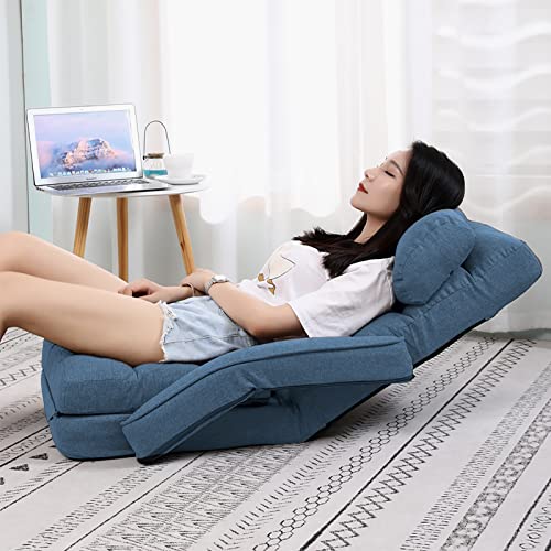 FLOGUOOR Chaise de Sol Pliante 4 en 1, Chaise de Lecture avec Oreiller pour Un Sommeil Simple, Chaise de lit réglable, Fauteuil de lit Simple, Chaise adaptée pour se détendre (Bleu foncé) 8803 Cover