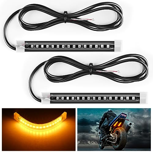 Nilight 2PCS 5 Inch LED Motorcycle Turn Signal Tail Light Strips Yellow Amber Beam Flexible Bend Adhesive Universal Fit Harley Motorcycles Dirt Bikes Snowmobile ATV