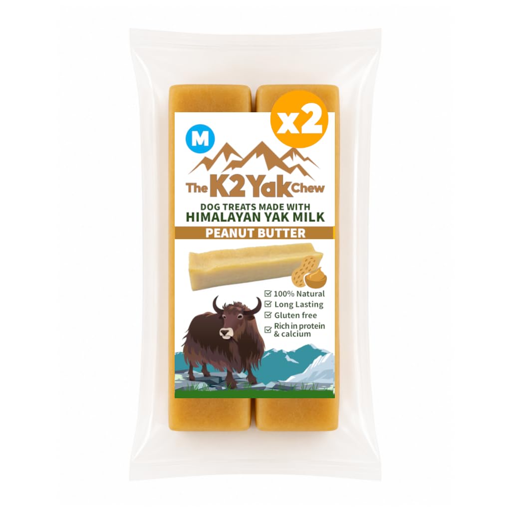 K2 Yak Chew Peanut Butter Medium 2 Pack, Himalayan Yak Milk Dog Chews