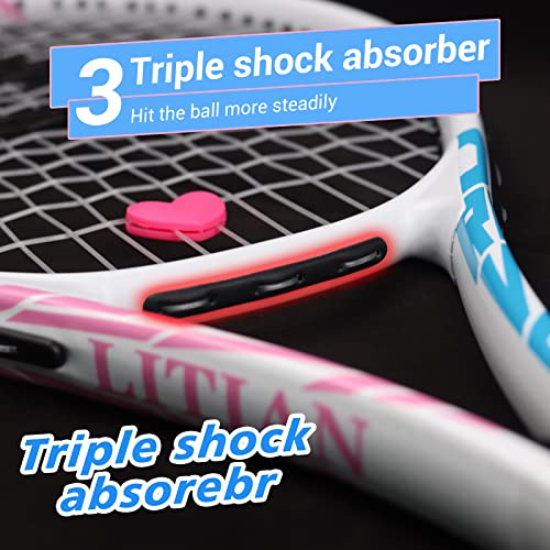 LiTian Tennis Racket,27 Inch Tennis Rackets for Adults 2 Pack, for Adults Students Women Men and Beginners(Blue and Pink)