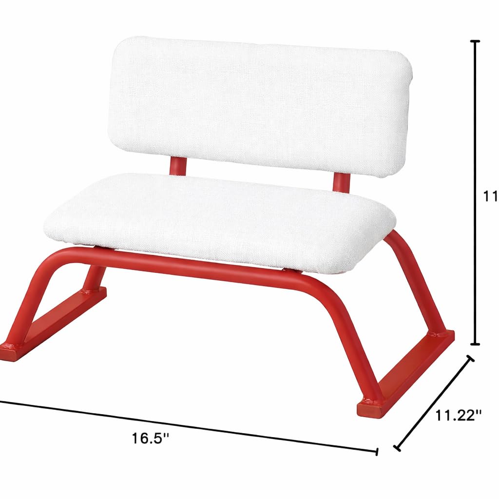 OGFC 582193 Low Height Prayer Stool Stackable with backrest, Floor Chair, Floor seat for Home, Low Chair, Praying Stool - Red Frame with White rexine(Pack of 2) 1