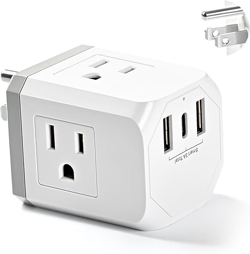 Extensor de toma de corriente, extensor de 3 salidas con 2 puertos USB (1 USB C), mĂşltiples enchufes en una toma de corriente para viajes, hogar, Extensor de toma de corriente, extensor de 3 salidas con 2 puertos USB (1 USB C), mĂşltiples enchufes en una toma de corriente para viajes, hogar,