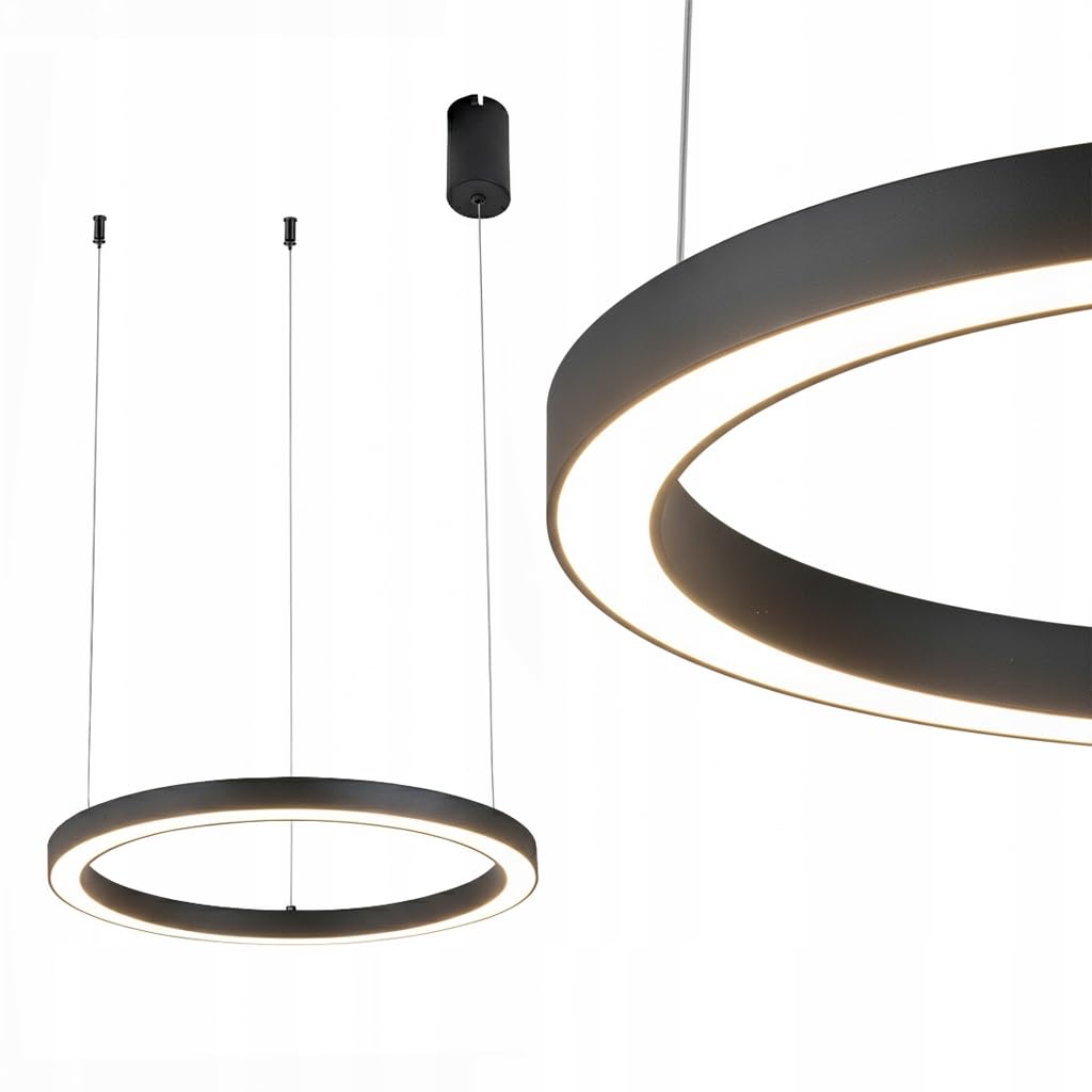 Lampa Sufitowa Wisząca LED GRANDE 36W 2100lm 4000K Neutralna Biała - Nowoczesna Oprawa LED - Czarny Ring 60 cm - Minimalistyczny Design - Żyrandol do Sypialni, Salonu, Jadalni