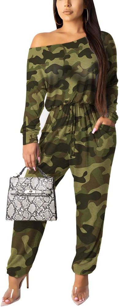 Women Casual Summer Jumpsuit - Camouflage One Piece Romper Wide Leg Pantsuit Set Playsuit