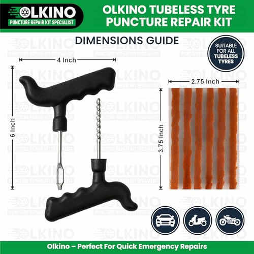 Image of 12-in-1 Tubeless Tyre Puncture Repair Kit for Cars & Bikes | Heavy-Duty T-Handle Tools & 10 High-Grip Repair Strips | with Plier, Solution, Cutter, Gloves (with Storage Bag)