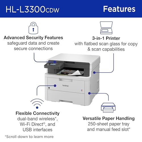 brother hl-l3300cdw wireless digital color multi-function laser printer copy amp scan duplex mobile  includes 2 month refresh subscription trial  amazon dash replenishment ready renewed premium