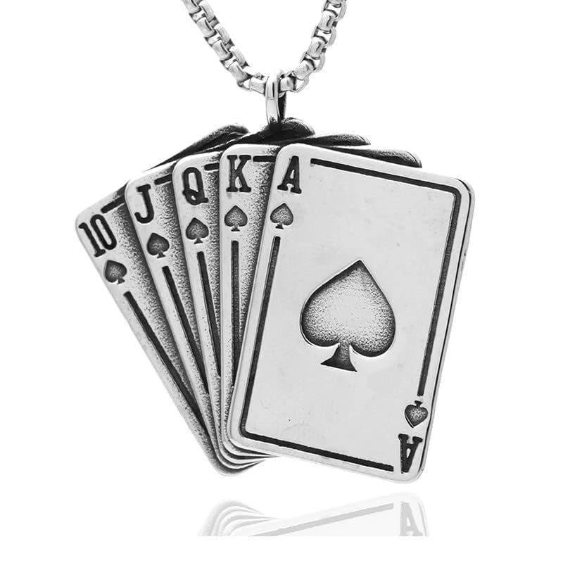 Punk Rock Stainless Steel Playing Card Poker Pendant Necklace2