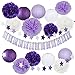 Produktbild Lila Silber Geburtstag Party Dekorationen Happy Birthday Banner Lila Stern Garland Tissue Pom Pom Papierlaternen für Mädchen lila Geburtstag Party Supplies