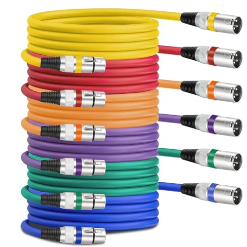 Image of Kaxtde 6 Pack DXM XLR Cables Bulk, 3-Pin Balanced Microphone Lead 2 m, XLR Male to Female Mic Cable for Studio, Audio Mixer, Speaker System, 6 Colours