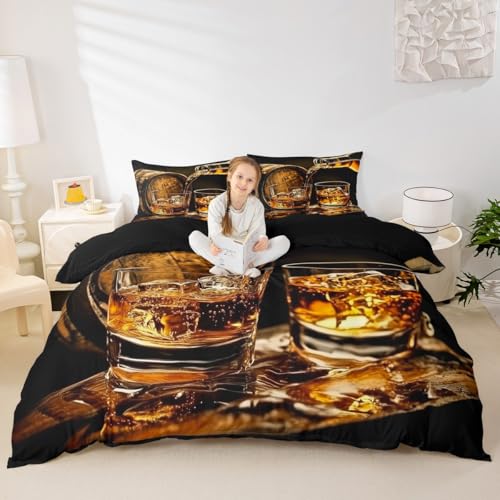 Juego de funda de edredón para niños, tamaño King, juego de ropa de cama moderno para beber, licor de malta de whisky, decoración de habitación de niñas y niños, funda de edredón de moda occidental de