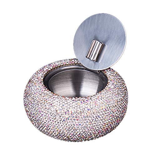 Bestbling Rhinestone Ashtray With Lid, Flip Top Stainless Steel Tabletop Ashtray For Smokers, Desktop Smoking Ash Holder For Home & Office Decoration (Silver) #TOP8
