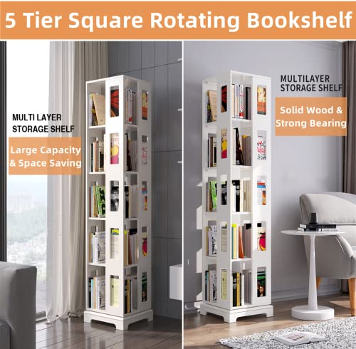 Nisorpa 5 Tier Rotating Bookshelf, 360° Rotating Square Bookcase Floor-Standing Storage Display Rack For Kids & Adults, Used In Bedrooms Living Rooms Study Office (70"X18"X18") #TOP6