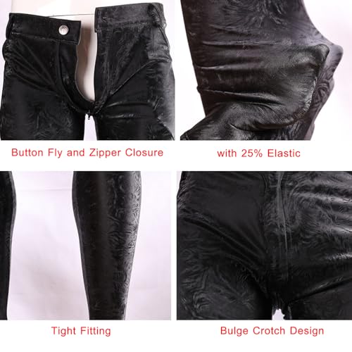 LESOYA Men's Fashion Soft PU Leather Pants Skinny Pencil Leggings Stretchy Long Trousers2