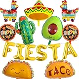 Mexican Party Decorations Fiesta Balloons - 14 Pcs Cinco De Mayo Decorations Including Cactus Llama Avocado Foil Balloon Papel Picado Banner for Fiesta Taco Luau Party Decor Supplies