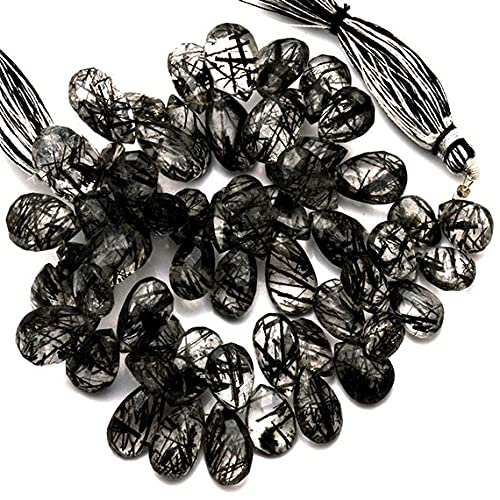 Quartz rutilé noir naturel en briolette poire facettée 10x8-17x10mm pour fil de perles