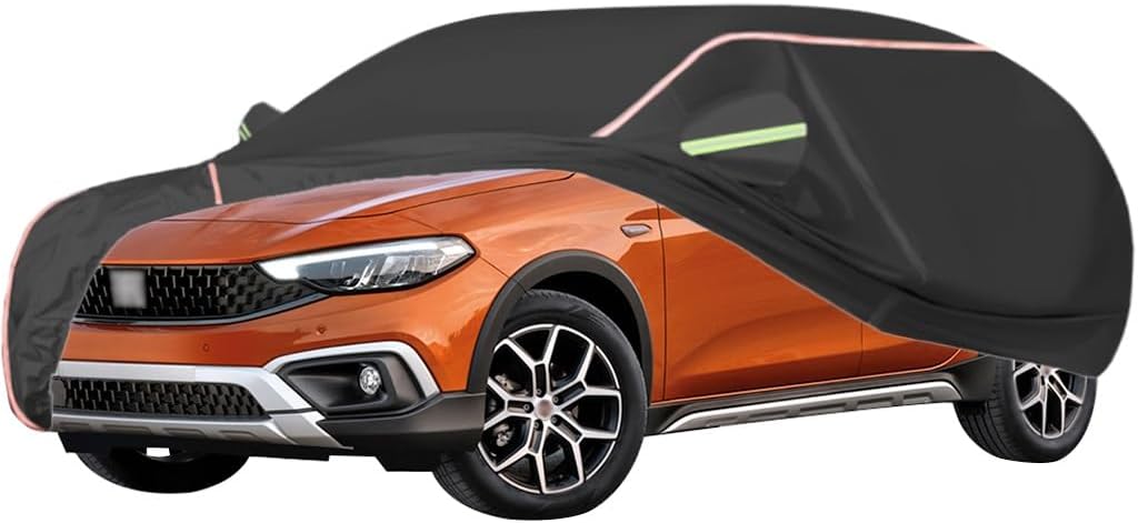 WOLWES Car Cover are Suitable for Fiat Tipo/Tipo Cross Hatchback,Water,Rain,Sun and Snow Resistant Oxford Fabric Car Cover,with Side Door Zip (Color : Black, Size : Tipo)