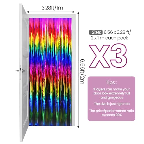 JVIGUE 3 Pack Foil Curtains Metallic Foil Fringe Curtain Birthday Party Photo Backdrop Wedding Event Decor (Mixed Color Decorative Streamers)