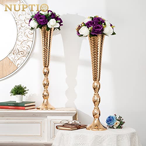 Image of NUPTIO Flower Balls Centerpieces for Tables: Purple White Fake Roses