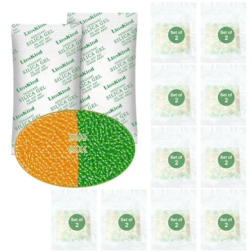LinsKind Paquete de 50 g [20 paquetes] de gel de sílice de grado alimenticio, absorbe la humedad para controlar la humedad, protege los artículos de daños por humedad