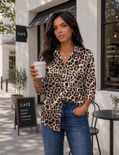 Image of Zeagoo Womens Satin Blouses Button Down Shirts 3 /4 Sleeve Dressy Tops S-2XL