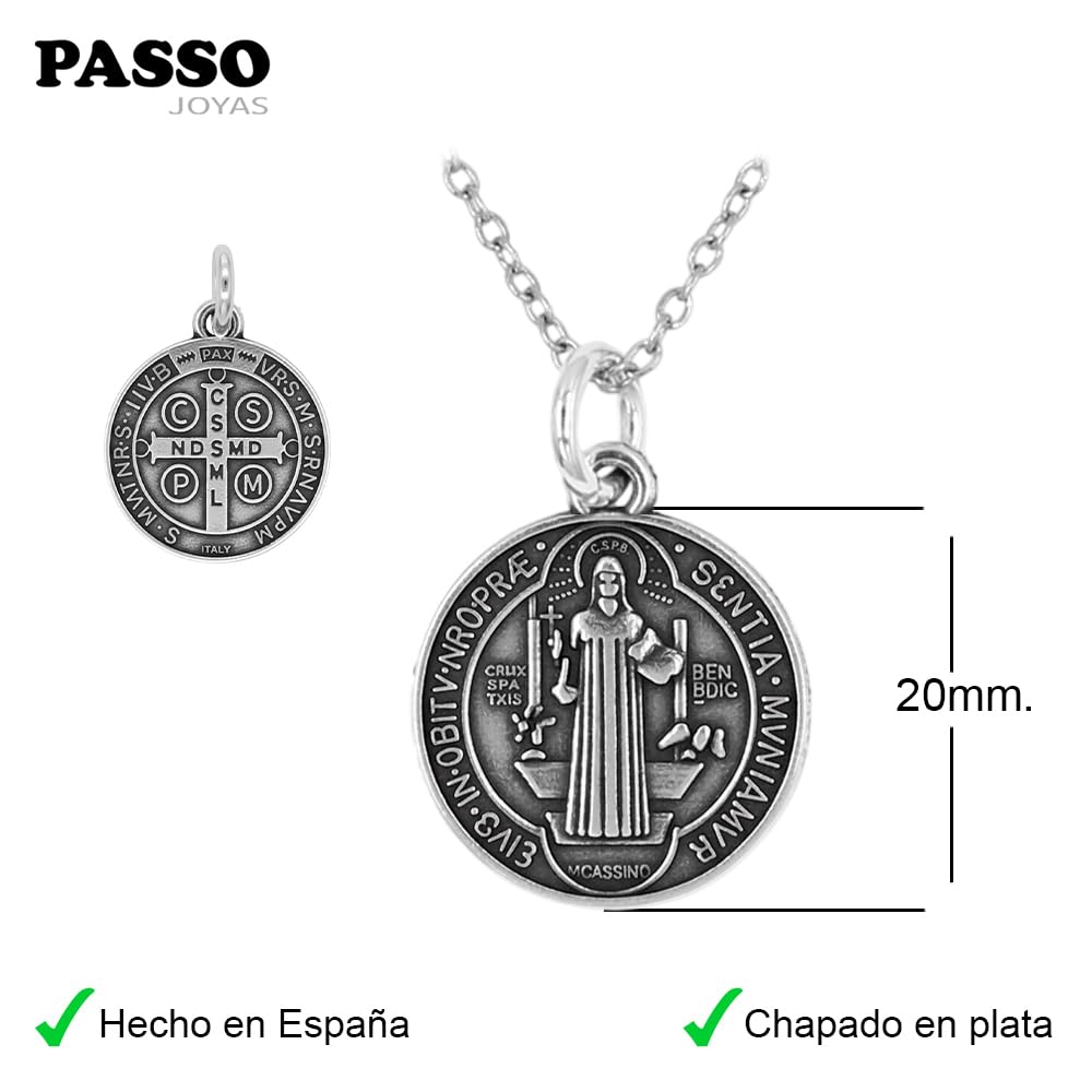 Collar con Medalla San Benito en plata - Colgante de San Benito de 20mm con cadena - Amuletos de Proteccion - Se presenta en una cajita Hand Made (Con Cadena) — view 6