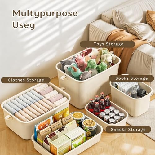Image of HoopVool Multi Purpose Plastic Storage Bins Stackable Organizer Boxes with Lids, Stackable Crates for Home & Kitchen, items like books, clothes, snacks, toys. (Pack of 3, Medium - 24 X 16 X 14.5 CM)