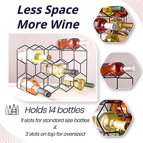 Image of Countertop Wine Rack 14 Bottle Freestanding Modern Metal Wine Rack 3 Tier Tabletop Wine Holder Stand for Cabinet Pantry Wine Bottle Storage No Assembly Required (Black)
