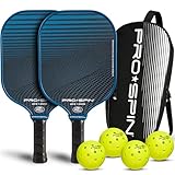 PRO SPIN Carbon Fiber Pickleball Paddles Set of 2 or Single | Lightweight Pickleball Set with Indoor/Outdoor Balls, Bag & Covers – Durable Pickle Ball Paddle Gift for Men, Women & Families