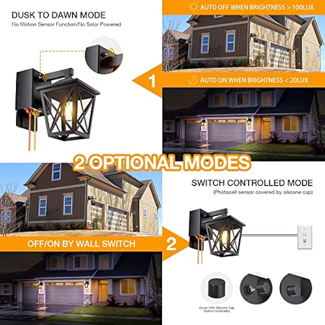 Porch Lights with Outlet, Dusk to Dawn Outdoor with Outlet Built-in, Waterproof Anti-Rust Aluminum Outside Light with GFCI Outlet, Wall Sconce Light with Plug for Front Door (Black 1PC)