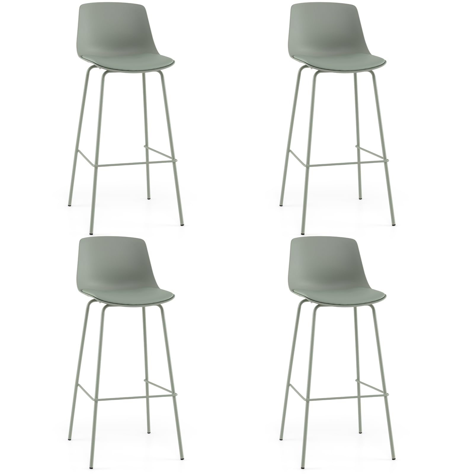 COSTWAY Juego de 4 Taburetes de Bar, Altura 103 cm, Taburetes Altos de Cocina con Respaldo, Asientos Acolchados, Reposapiés y Patas de Metal, Silla Altas de Bar para Isla de Cocina y Comedor, Verde