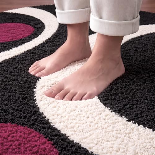 Image of 3D Shaggy Polyester Carpet Rug Runner Area Mats for Bedroom /Living Area /Home with Anti Slip Backing Soft /Fluffy Hight Pile - (Moon Maroon, 4x6 feet)
