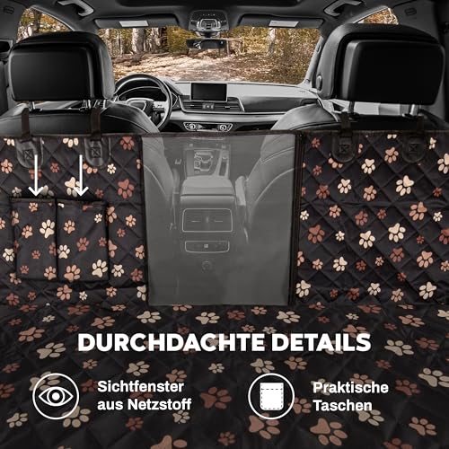 Hainberger Hundedecke Auto Rückbank Wasserabweisende Kratzfeste Autodecke für Hunde wasserdichte rutschfeste Autoschondecke mit Seitenschutz und Sichtfenster,4-in-1 Rücksitzschoner 137x147(mit Muster)