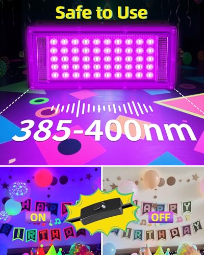 Image of 4 Pack 50W Black Light IP66 with Switch+6FT Cord for Halloween Glow Party