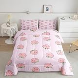 Erosebridal Peach Comforter Set Queen for Girls Women Kids Cute Cartoon Red Fruit Printed Reversible