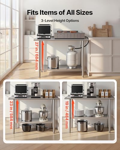 Image of VEVOR Stainless Steel Work Table, 24x48 Inch Food Prep Table with Backsplash, Commercial Kitchen Workstation with Adjustable Undershelf, Metal Heavy Duty Utility Worktable, for Restaurant Home Outdoor
