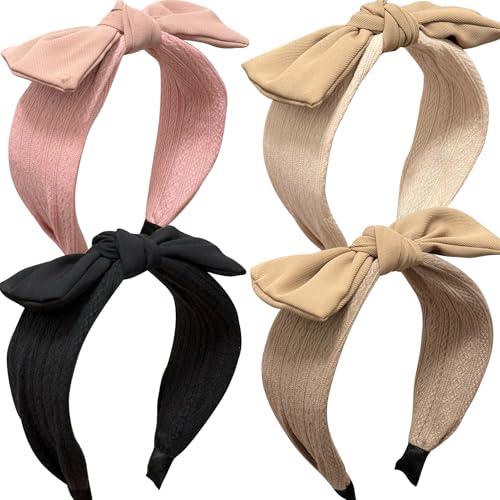 Jseng Pacote com 4 faixas de cabelo com n&oacute; para mulheres, bandanas com la&ccedil;o, bandana floral,...