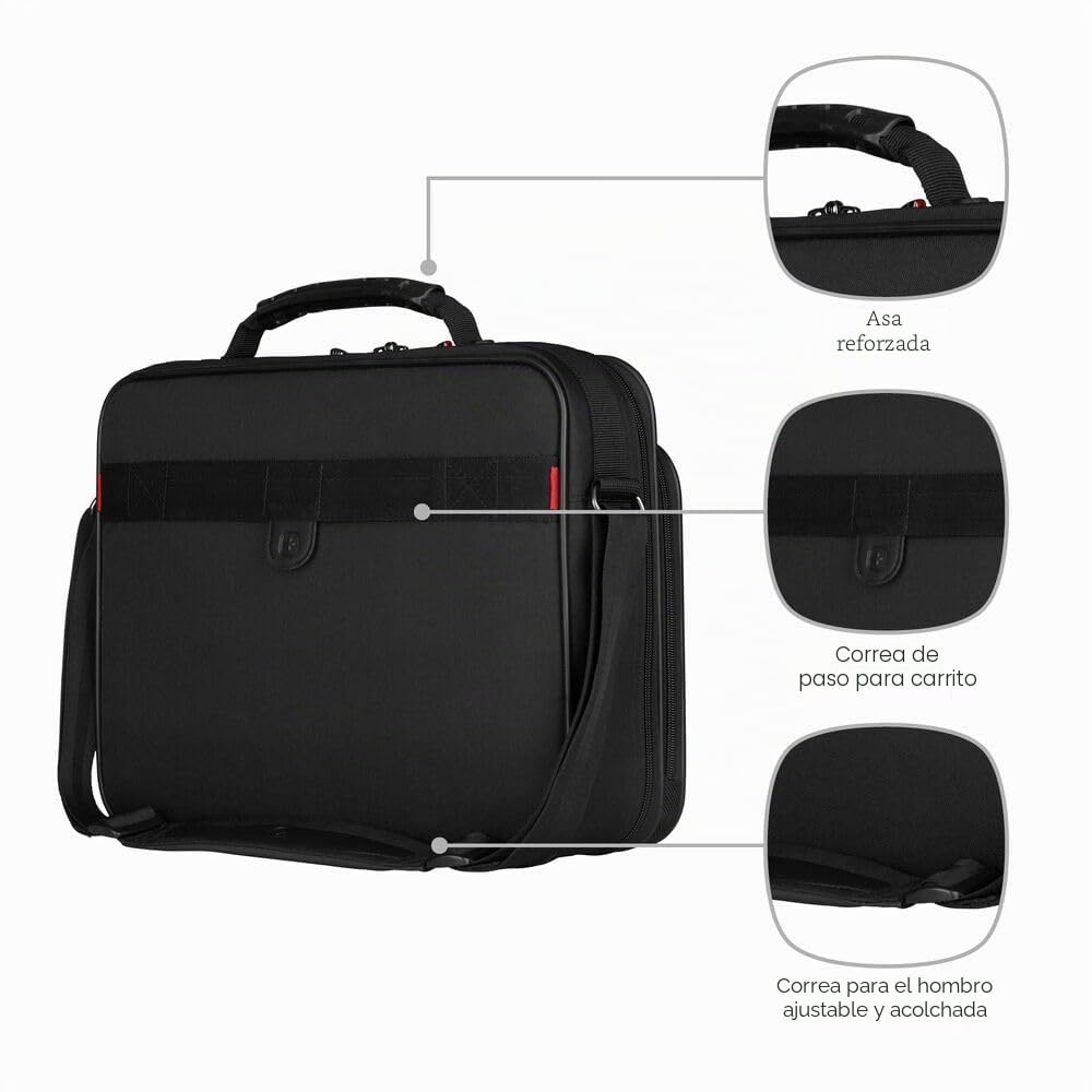 Wenger Legacy 16 Maletín para portátil con correa, portátil de hasta 16 pulgadas, maletín, organizador de artículos, 15 l, mujer hombre, oficina viajes negocios universidad, negro, 600647