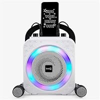 Vista 4 de RockJam Máquina de karaoke Bluetooth recargable de 10 vatios con dos micrófonos, espectáculo de luz y efectos de voz