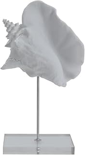Elements 12.5" White Resin Conch Shell Figurine on Clear Stand - Coastal Beach Tabletop Decor