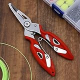 Fishing line cutter tool with spring-loaded red grip, compact cutting pliers for lure rigging, knot tag trimming, and tackle box storage, 1 piece