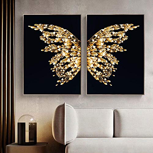 Toile peinture papillon doré 40x50cm affiche murale moderne salon sans cadre
