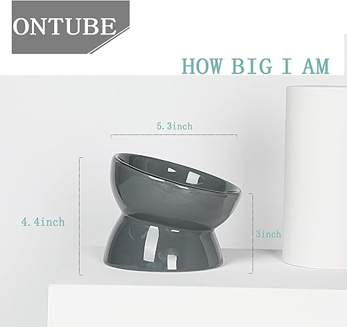 Miniatura 2 de ONTUBE Cuenco elevado de cerámica para gatos, cuencos de comida para mascotas, 5.3 pulgadas, 10 onzas (gris)
