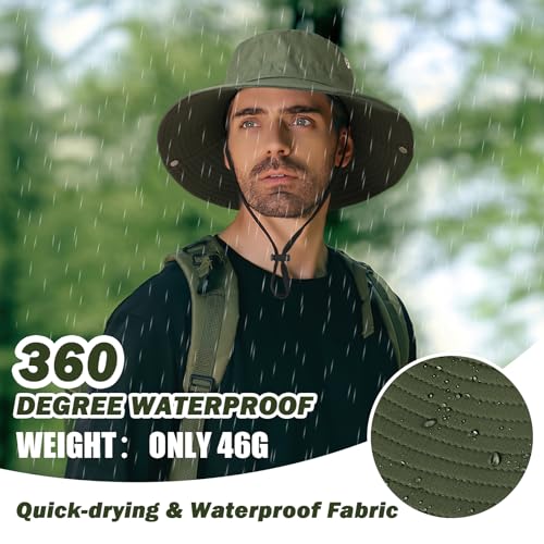 TAGVO Regenhut für Damen Herren,Wasserdichter Faltbar Bucket Hat UV-Schutz Outdoor Fischerhut, Schnell Trocknend und Atmungsaktiv Safari Hut Cowboy Hut Stil Sonnenhut für Camping Wandern Fischen