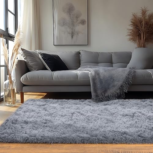 Runner Rugs for Bedroom 2x6 Rug Runners for Hallways Non Slip Soft Shag Bedside Rug, Fluffy Area Rug Throw Rugs for Living Room, Floor Carpet Runner for Nursery Kids Dorm, Grey