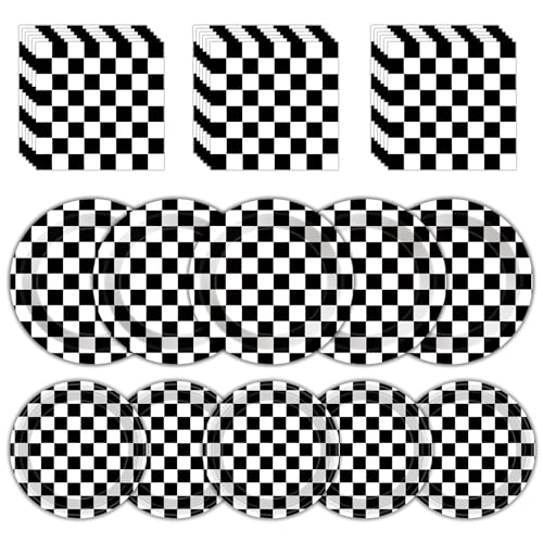 40 Pcs Race Car Plates and and Napkins - Black and White Checkered Birthday Decorations Tableware, Racing Cars Dinner Dessert Paper Plates Checkered Flag Napkins Set for Race Car Sport Party Supplies 40 Pcs Race Car Plates and and Napkins - Black and White Checkered Birthday Decorations Tableware, Racing Cars Dinner Dessert Paper Plates Checkered Flag Napkins Set for Race Car Sport Party Supplies