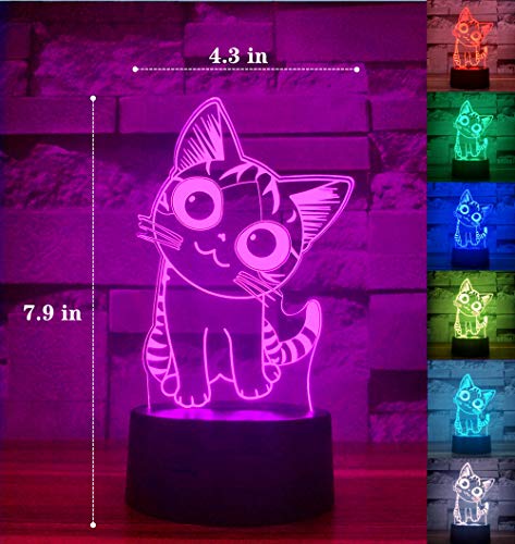 Image of i-CHONY Cat Gift Night Light for Kids,Auto 7 Colors Changing Anime Table Lamp,3D Illusion Bedside Lamp,Cute Cat Gifts for Women Teens Boys Girls Birthday Xmas Gifts