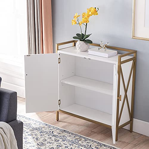 Leick Home 9200-WTGL Claudette Mixed Metal and Wood Foyer Cabinet, White/Gold