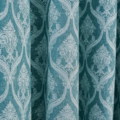 Image of haus & kinder Printed Jacquard Door Curtain 7 Feet Long Pack of 1 Door Curtain, 7 Feet Curtain for Door (Ornate Symphony, Aqua Design 130x213 CM)