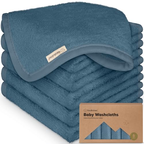 Image of 6-Pack Baby Washcloths - Soft Absorbent Viscose from Bamboo Wash Cloths for Babies, Kids, Toddlers, Infant, Newborn Bath Towels, Gentle on Sensitive Skin, 10x10 Reusable Face Towels (Navy Blue)